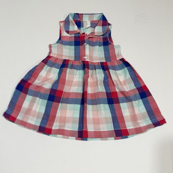 H&M girls Sleeveless dress Size 6-9M in a cotton weave with a collar Y buttons - Picture 2 of 16